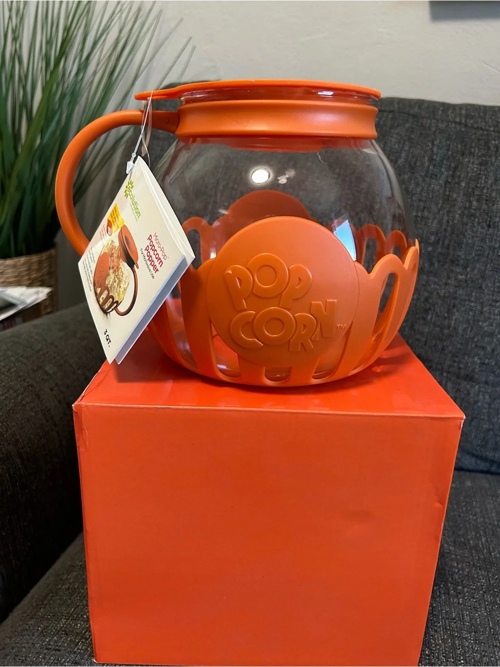 Orange Popcorn Serving Bowl with Handle - Popcorn Brand
